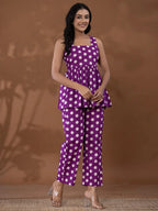 Yufta Cotton Purple Polka Dot Co-Ord Set | Grocsy