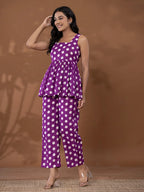 Yufta Cotton Purple Polka Dot Co-Ord Set | Grocsy