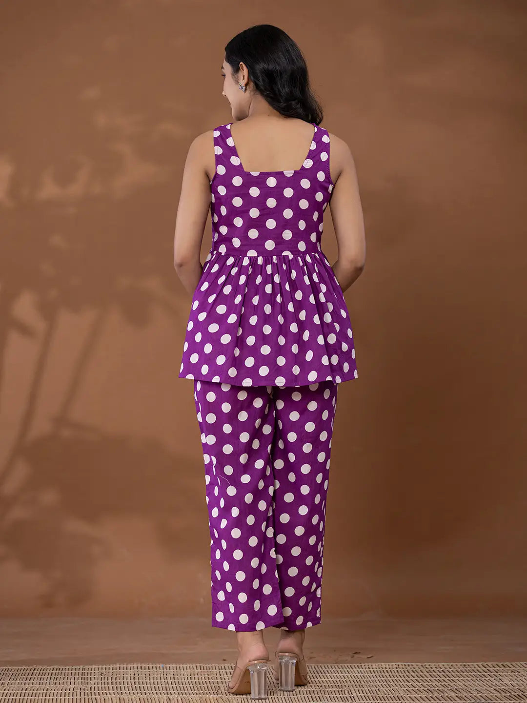 Yufta Cotton Purple Polka Dot Co-Ord Set | Grocsy