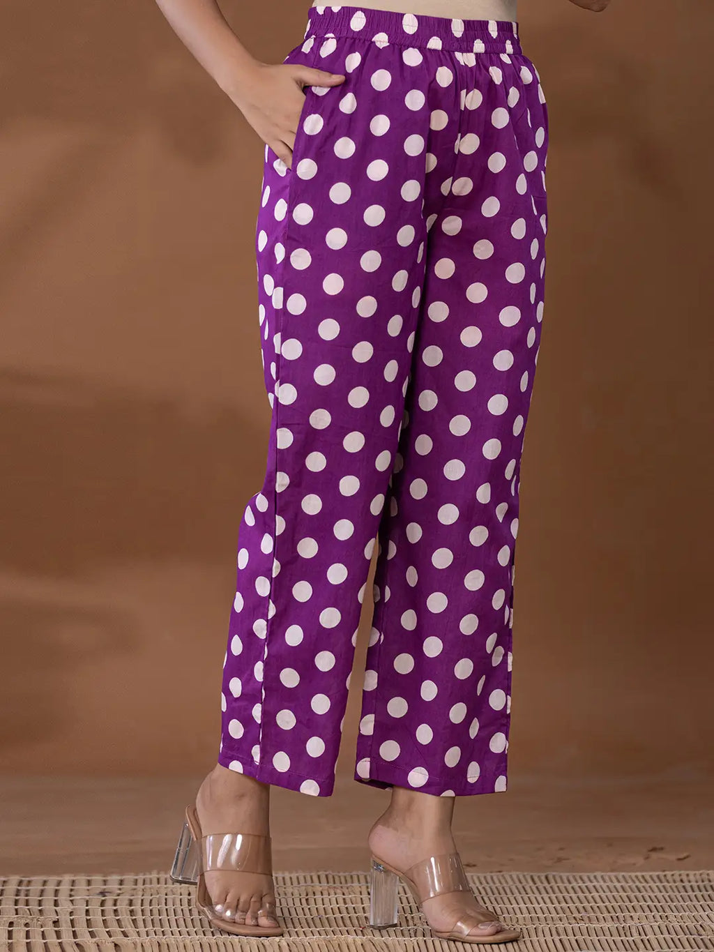 Yufta Cotton Purple Polka Dot Co-Ord Set | Grocsy