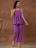 Yufta Cotton Purple Polka Dot Co-Ord Set | Grocsy