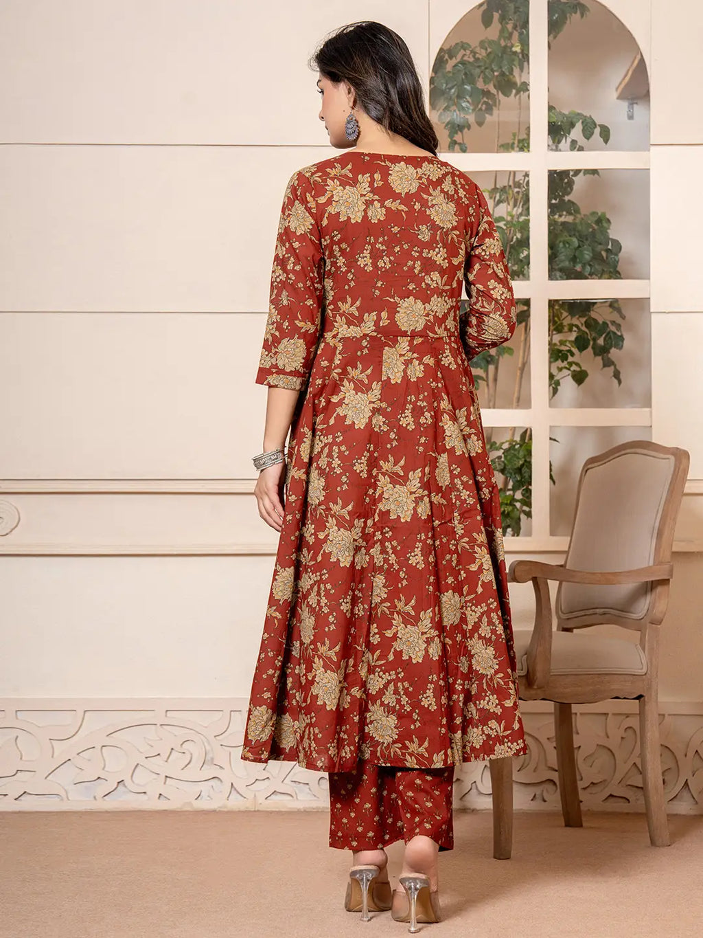 Yufta Cotton Red Anarkali Dupatta Set | Grocsy