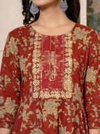 Yufta Cotton Red Anarkali Dupatta Set | Grocsy