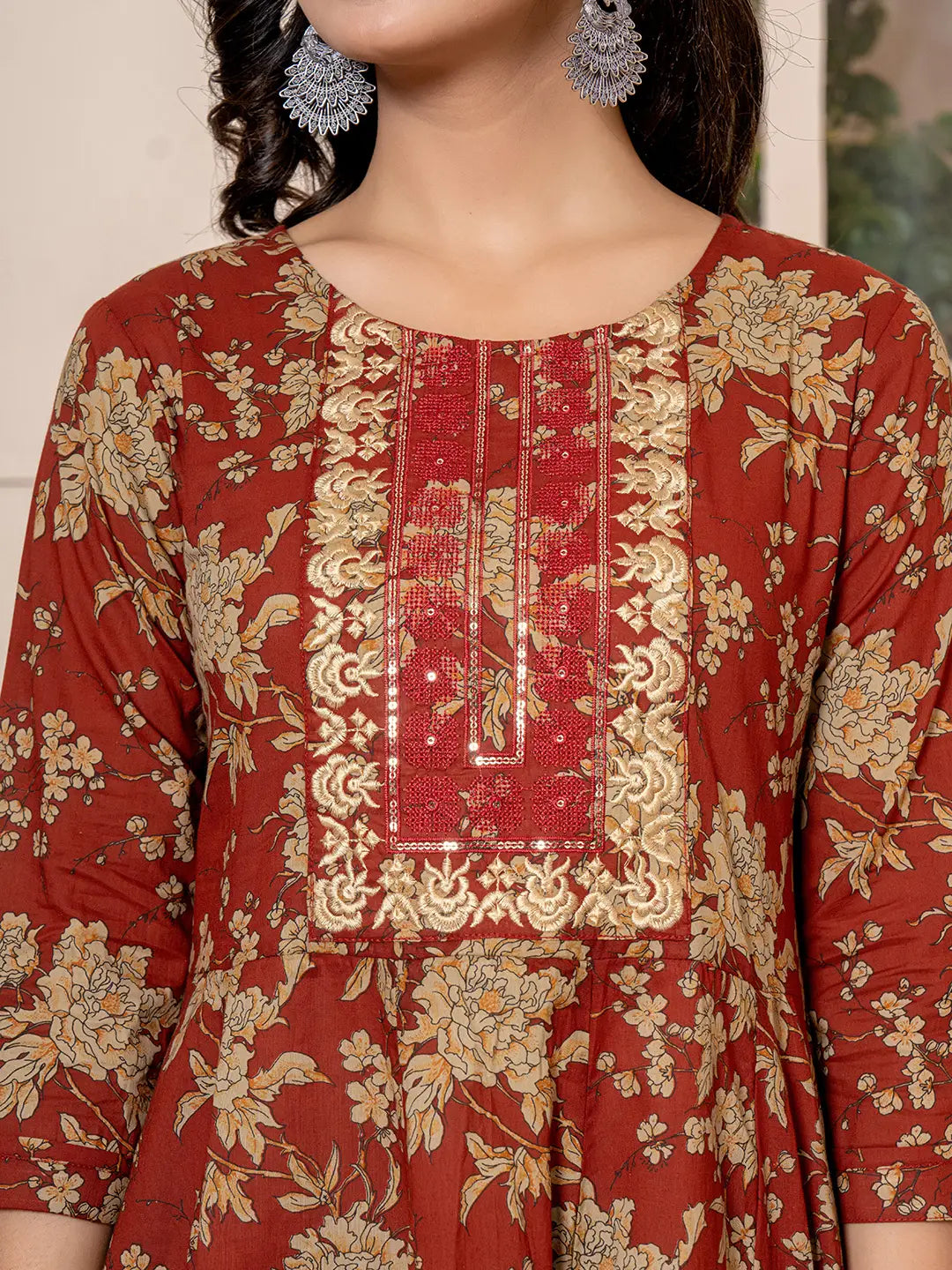 Yufta Cotton Red Anarkali Dupatta Set | Grocsy