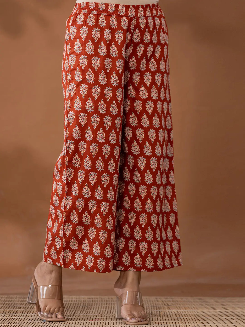Yufta Cotton Rust Anarkali Ethnic Motifs Kurta Dupatta Set | Grocsy