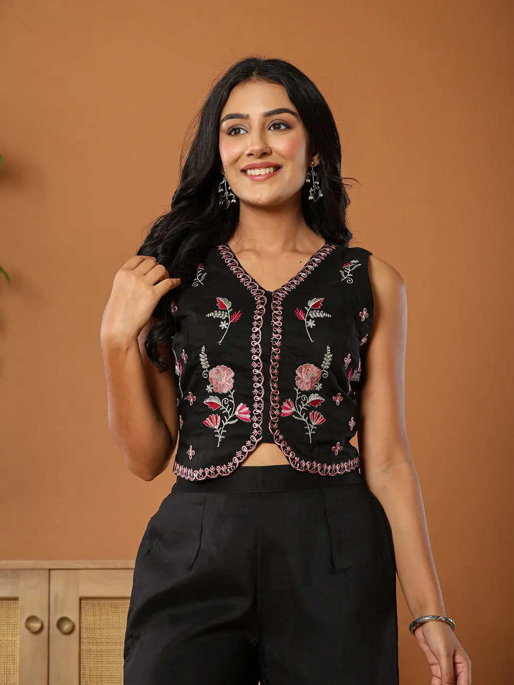 Yufta Cotton Silk Festive Waistcoat Co-Ord Set With Attached Cotton Lining | Grocsy