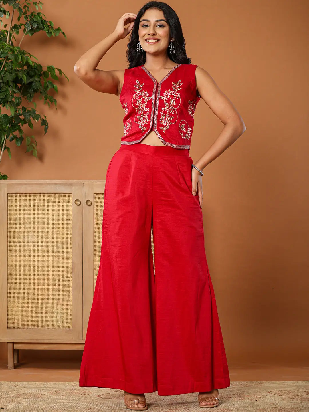 Yufta Cotton Silk Waist Coat Co-Ord Set With Attached Cotton Lining | Grocsy