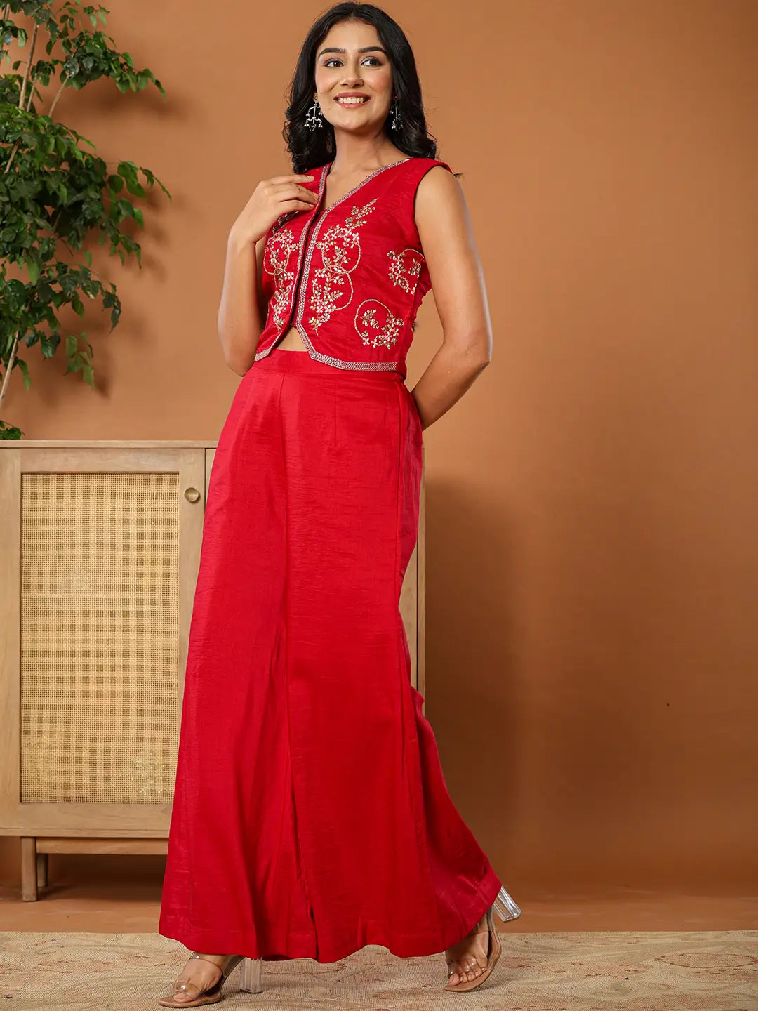 Yufta Cotton Silk Waist Coat Co-Ord Set With Attached Cotton Lining | Grocsy