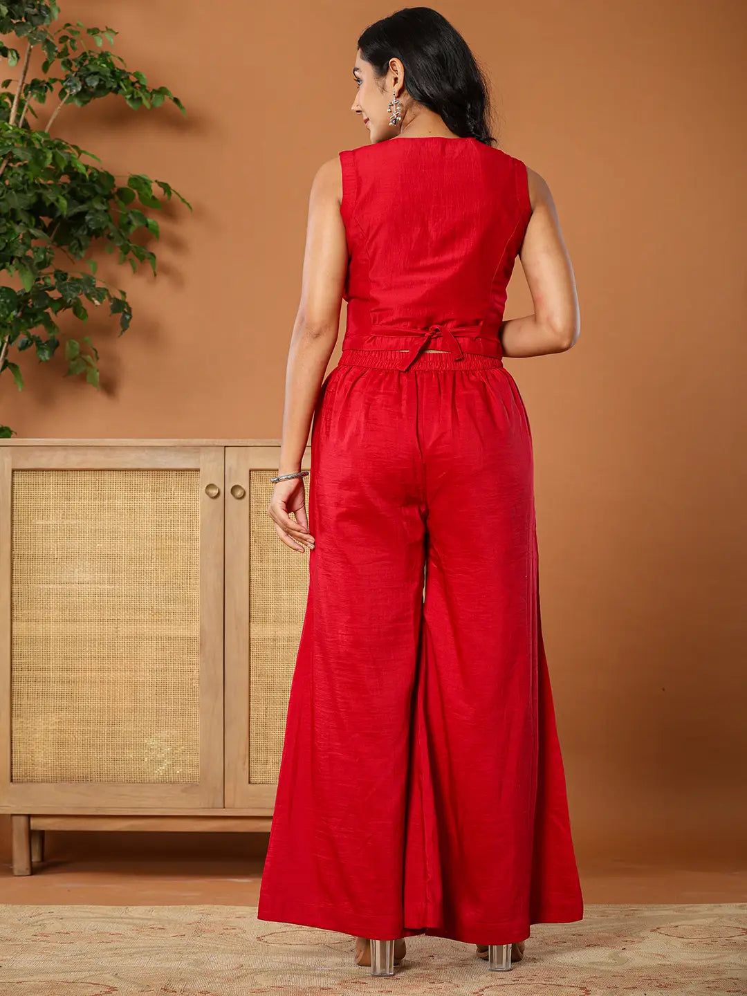 Yufta Cotton Silk Waist Coat Co-Ord Set With Attached Cotton Lining | Grocsy