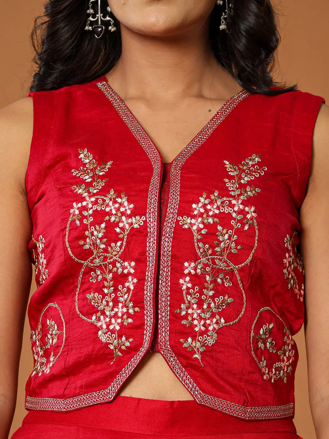 Yufta Cotton Silk Waist Coat Co-Ord Set With Attached Cotton Lining | Grocsy