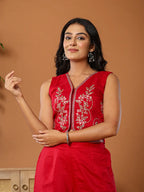 Yufta Cotton Silk Waist Coat Co-Ord Set With Attached Cotton Lining | Grocsy