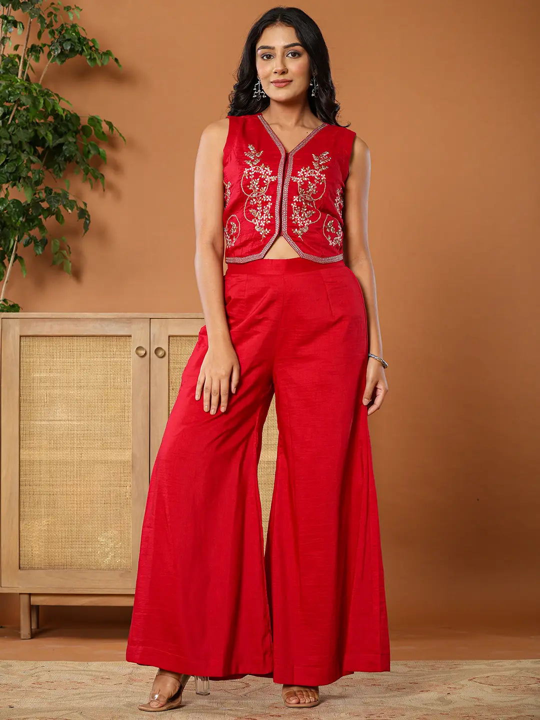 Yufta Cotton Silk Waist Coat Co-Ord Set With Attached Cotton Lining | Grocsy