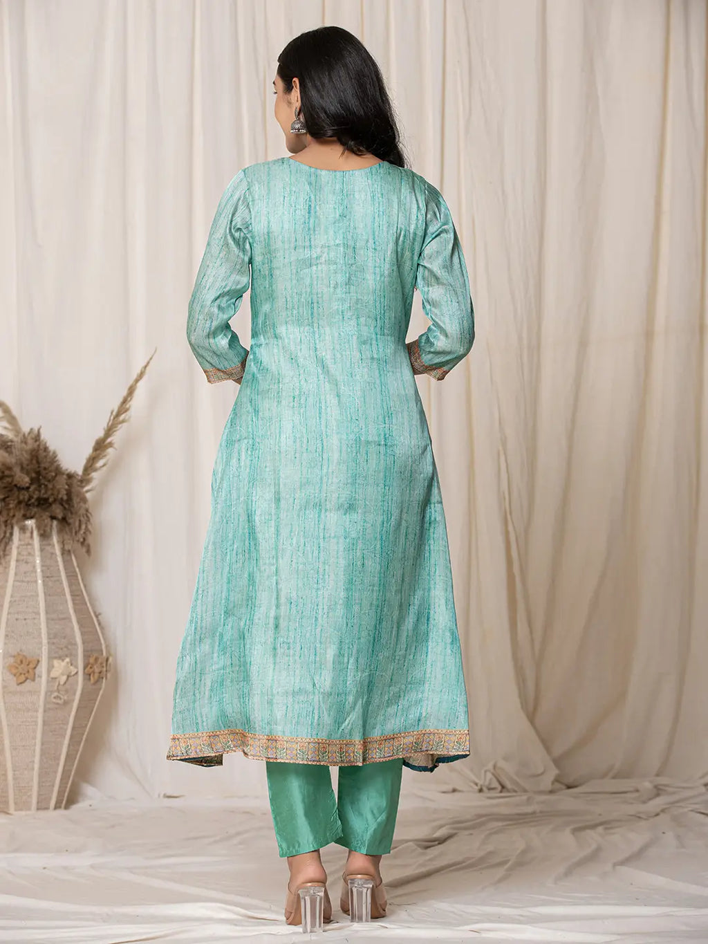 Yufta Cotton Sky Blue A-Line Kurta Dupatta Set | Grocsy