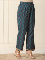 Yufta Cotton Teal Blue Kurta Dupatta Set With Lace Detailing | Grocsy