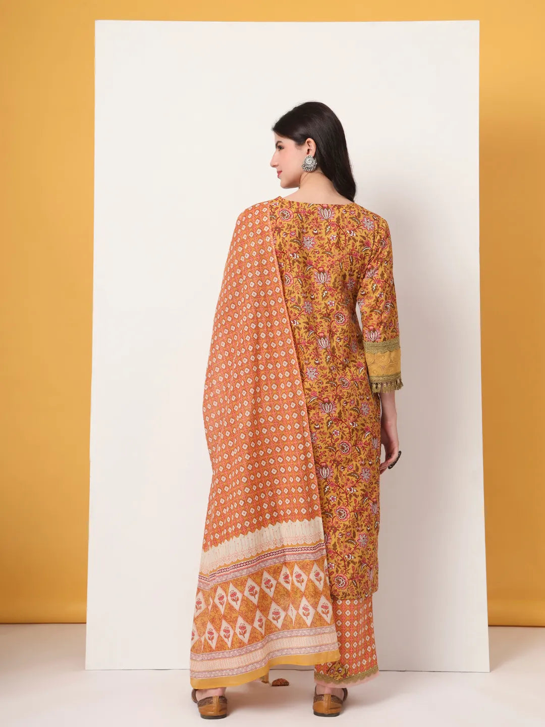Yufta Cotton Yellow Kurta Dupatta Set With Lace Detailing | Grocsy