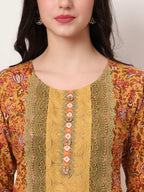 Yufta Cotton Yellow Kurta Dupatta Set With Lace Detailing | Grocsy
