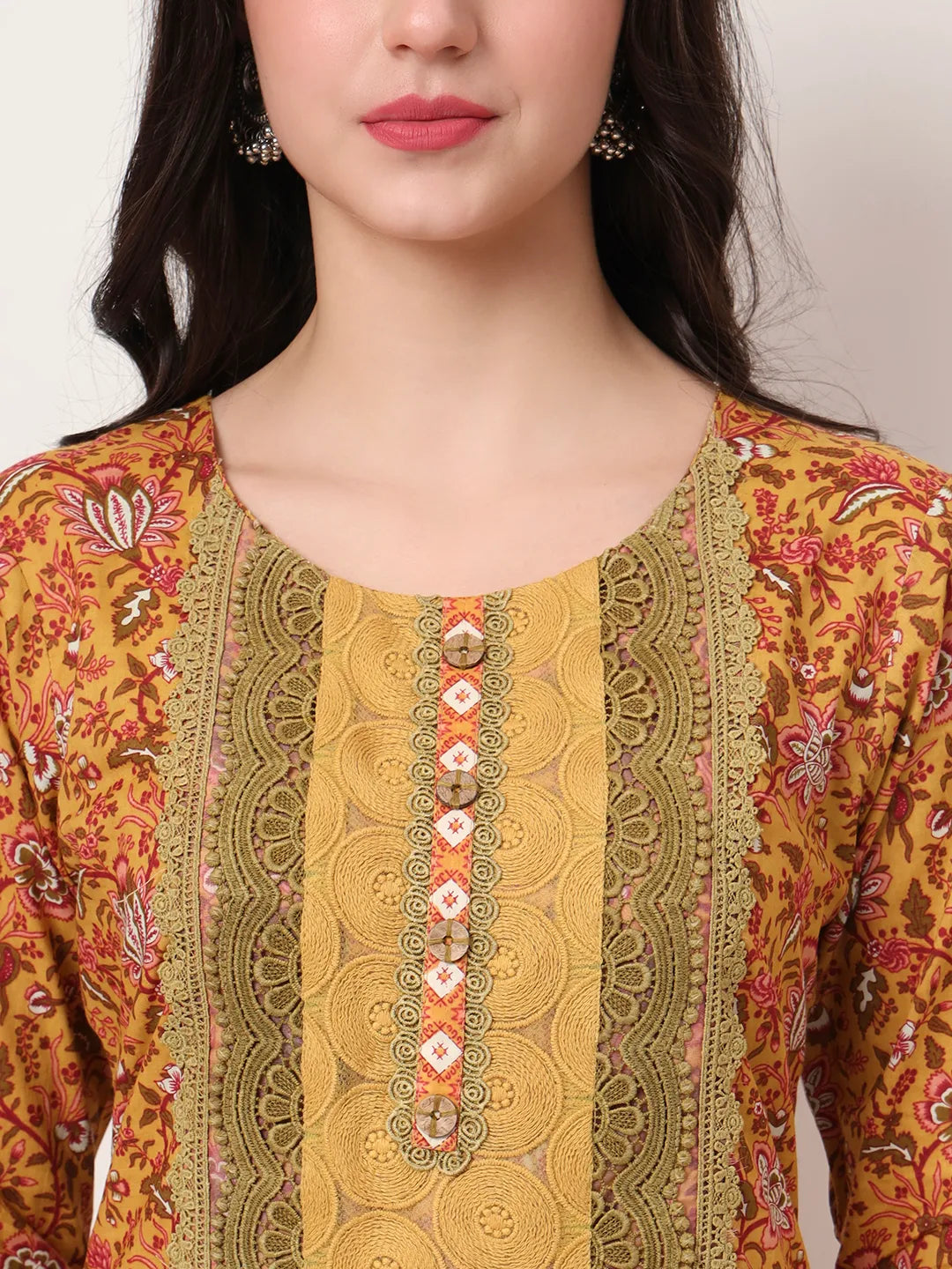 Yufta Cotton Yellow Kurta Dupatta Set With Lace Detailing | Grocsy