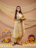 Yufta Cotton Yellow Sleeveless Kurta Dupatta Set | Grocsy