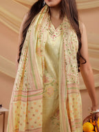 Yufta Cotton Yellow Sleeveless Kurta Dupatta Set | Grocsy