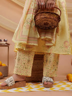 Yufta Cotton Yellow Sleeveless Kurta Dupatta Set | Grocsy