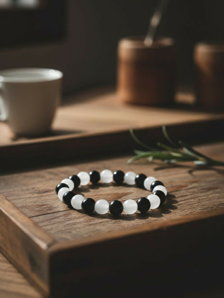 NVR Black & White Beaded Bracelet for Men & Women | Grocsy