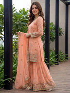 Teeya Creation Fenta Faux Georgette Multi Thread Work Wedding Wear Sharara Set | Grocsy