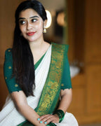 DEIANA'S Beautiful Designer Golden zari Soft Lichi Silk Saree - Green | Grocsy