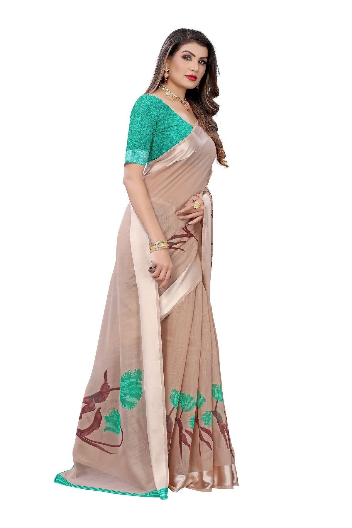 Vamika Brown Linen Satin Patta Saree (VANI CHIKU) | Grocsy