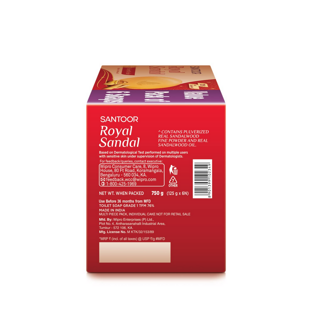 Santoor Royal Sandal Bathing Soap For Sensitive Skin | Grocsy