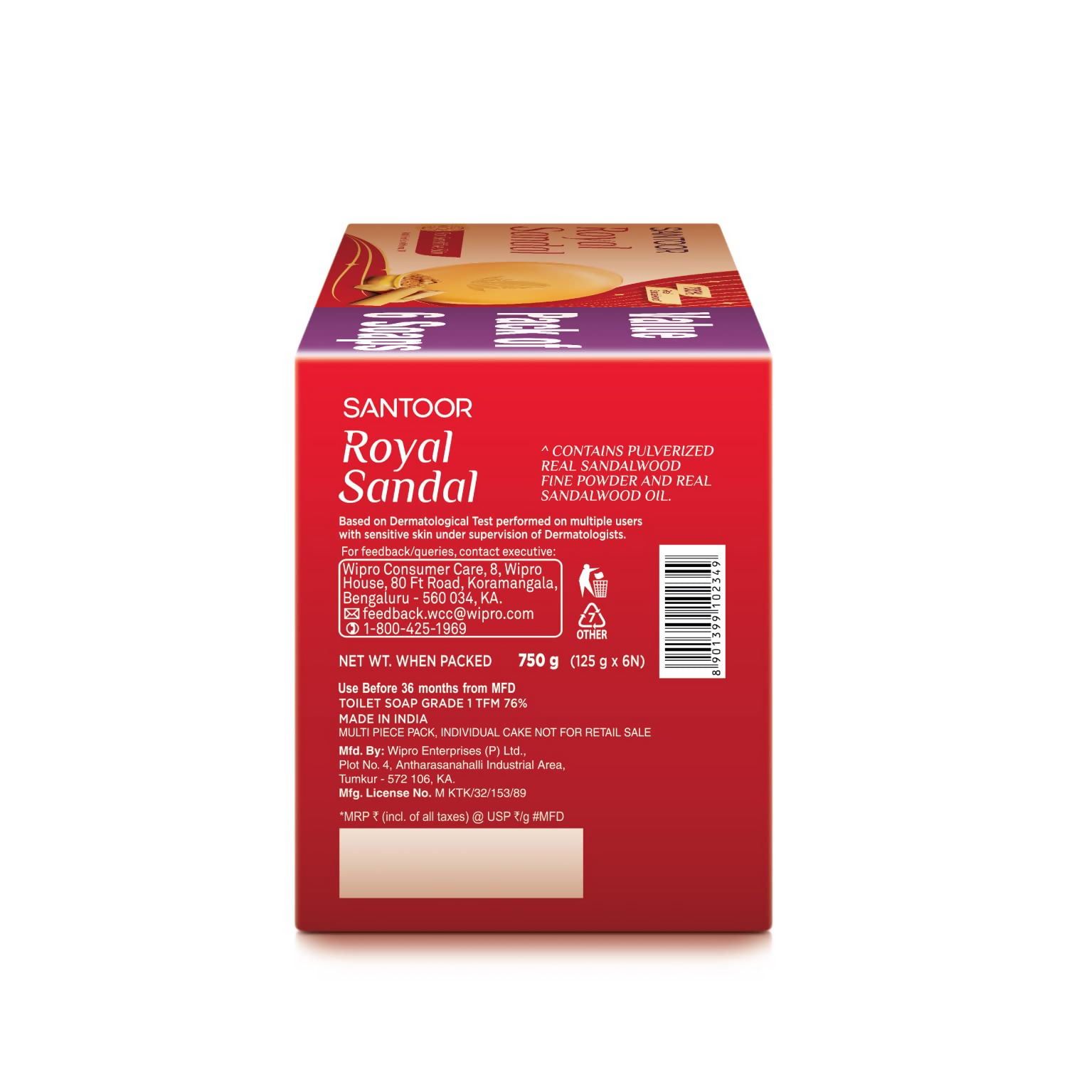 Santoor Royal Sandal Bathing Soap For Sensitive Skin | Grocsy