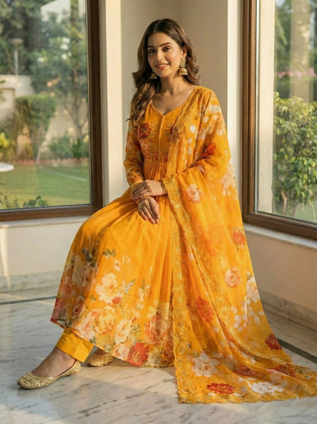 Teeya Creation Womens New Fancy Fox Georgette Heavy Quality Fabric With Handwork Orange Gown Set | Grocsy