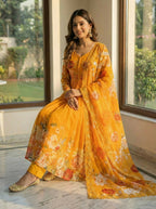 Teeya Creation Womens New Fancy Fox Georgette Heavy Quality Fabric With Handwork Orange Gown Set | Grocsy