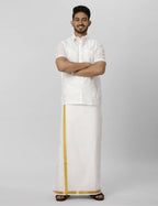 Ramraj Cotton Mens Half Sleeve Formal Poly Cotton White Shirt | Grocsy