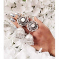 MS Fashion India Flower Design White Color Traditional Hanging Jhumka Earrings | Grocsy