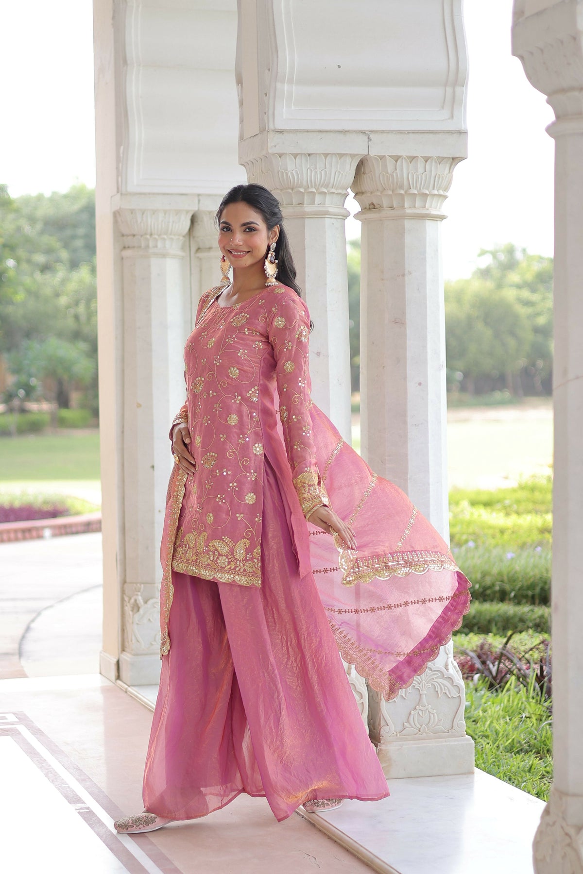 Joban Fashion Pink Readymade Kurta Set With Sequence embroidery Work | Grocsy