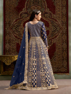 Anaita Navy Blue Embroidered Net Anarkali Suit | Grocsy