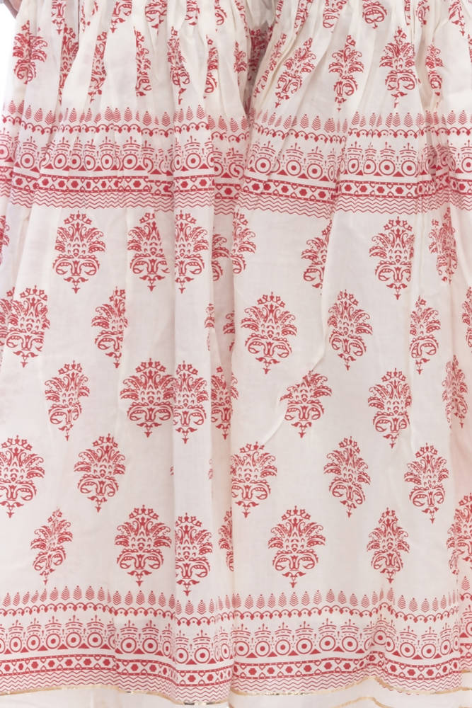 Mominos Fashion Cotton Block Print With Lace Work Off White Red Color Prints Palazzo | Grocsy