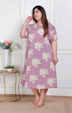 Miravan Plus Size Womens Lavender Floral Printed A-Line Maxi Dress | Grocsy
