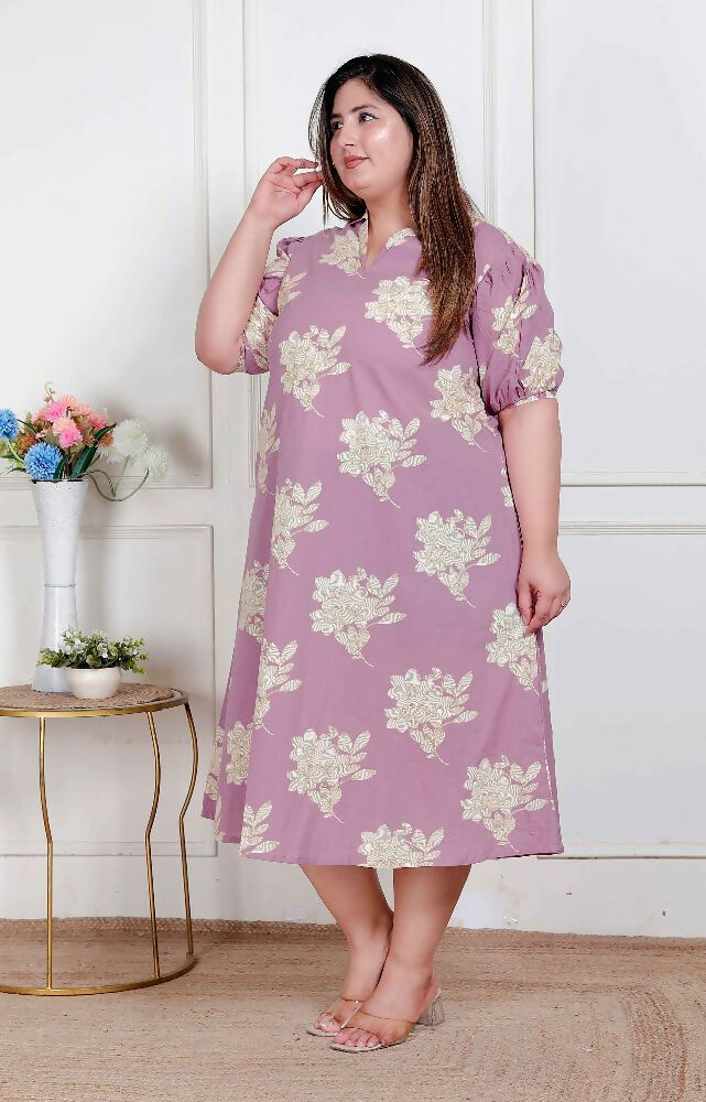 Miravan Plus Size Womens Lavender Floral Printed A-Line Maxi Dress | Grocsy