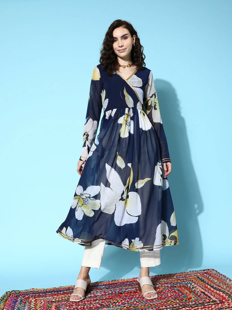 Ahalyaa Women's Traditional wear Kurta - Navy Blue | Grocsy