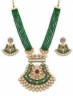 Jewel City Stunning Handcrafted Green Beaded Necklace And Earrings Set | Grocsy