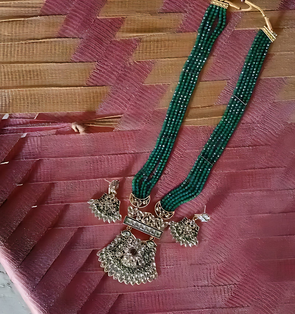 Jewel City Stunning Handcrafted Green Beaded Necklace And Earrings Set | Grocsy