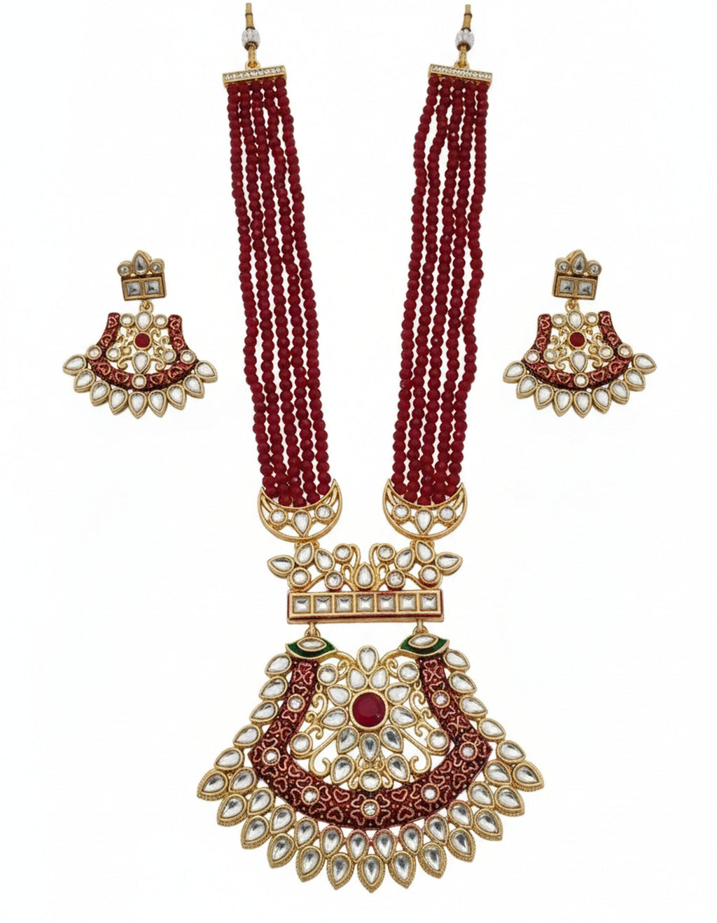 Jewel City Stunning Handcrafted Maroon Beaded Necklace And Earrings Set | Grocsy