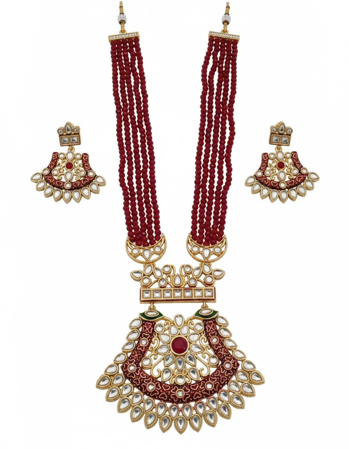 Jewel City Stunning Handcrafted Maroon Beaded Necklace And Earrings Set | Grocsy