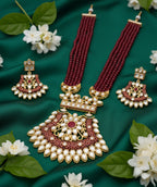Jewel City Stunning Handcrafted Maroon Beaded Necklace And Earrings Set | Grocsy