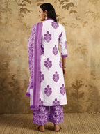 Purple Cotton Blend Printed Anarkali Suit with Dupatta - Rashmika | Grocsy