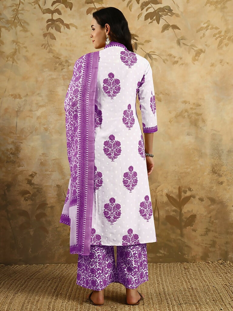 Purple Cotton Blend Printed Anarkali Suit with Dupatta - Rashmika | Grocsy