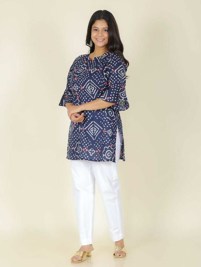 Aramya Straight Soft Cotton Bandhani Print Women's Kurta - Blue | Grocsy