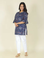 Aramya Straight Soft Cotton Bandhani Print Women's Kurta - Blue | Grocsy