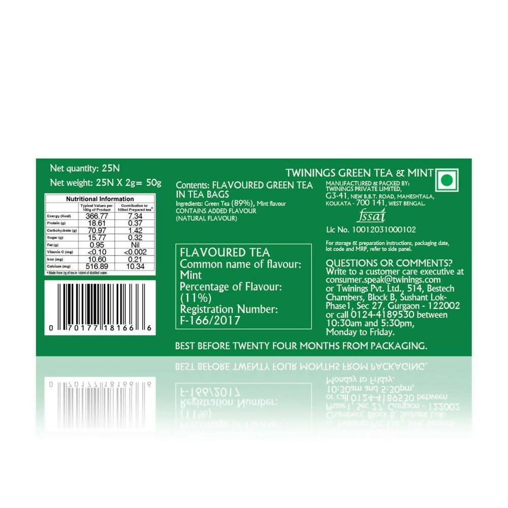 Twinings Green Tea & Mint Teabags | Grocsy